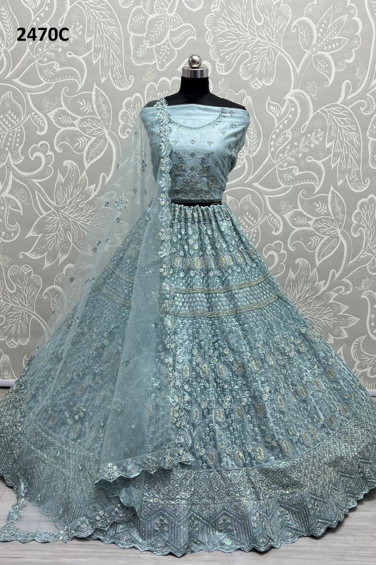 Premium Light Blue Bridal Lehenga with Heavy Multi Thread,Sequence and diamond work